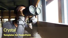  Presentation with binocular - Slide set enhanced with bird watching - young woman use background and a tawny brown colored foreground