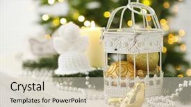  Presentation with candy cane christmas - Slide deck consisting of birdcage - christmas decorations with candles background and a  colored foreground