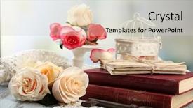  Presentation with light roses - Amazing slide set having birdcage - fresh roses with old book backdrop and a light gray colored foreground