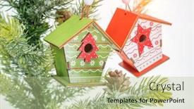  Presentation with hang - Presentation theme enhanced with birdhouse-hang-on-spring-tree background and a mint green colored foreground