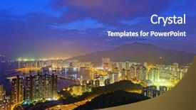  Presentation with south china sea - Colorful PPT layouts enhanced with birds eye view - hong kong tuen mun skyline backdrop and a cobalt blue colored foreground