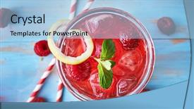  Presentation with mint - Cool new presentation theme with birds eye view - tasty raspberry cocktail with mint backdrop and a light blue colored foreground