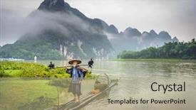  Presentation with fisherman - Slides enhanced with birds on the li river background and a mint green colored foreground