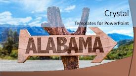  Presentation with alabama - Beautiful PPT theme featuring birmingham - alabama wooden sign with road backdrop and a light blue colored foreground