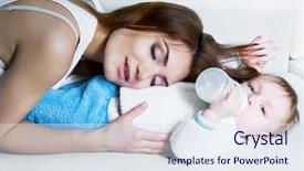  Presentation with mother baby - Colorful PPT theme enhanced with birth 2 years - beautiful young mother and her backdrop and a  colored foreground