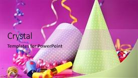  Presentation with streamer - Presentation theme with birth 2 years - two birthday hats with serpentine background and a lilac colored foreground