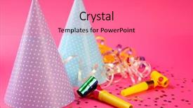  Presentation with pink birthday - Amazing presentation theme having birth 2 years - two dotted birthday hats backdrop and a coral colored foreground