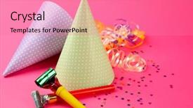  Presentation with pink birthday - Slide deck enhanced with birth 2 years - two dotted birthday hats background and a coral colored foreground