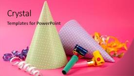  Presentation with pink birthday - Cool new PPT theme with birth 2 years - two dotted birthday hats backdrop and a coral colored foreground