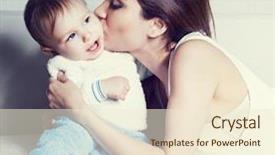  Presentation with mother and baby - Audience pleasing slide deck consisting of birth 2 years - young mother kissing her one backdrop and a  colored foreground