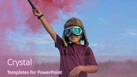  Presentation with colorful green corn field - Slide deck with birth announcement - airborne little boy wearing helmet background and a violet colored foreground