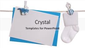  Presentation with announcement - Slide deck consisting of birth announcement - baby sock and blank note background and a light gray colored foreground