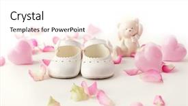  Presentation with announcement - Beautiful PPT theme featuring birth announcement - close-up of baby shoes backdrop and a white colored foreground