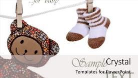  Presentation with announcement - Slide deck enhanced with birth announcement - clothesline with handcrafted fabric teddy background and a light gray colored foreground