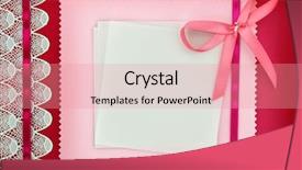  Presentation with fabric - PPT theme consisting of birth announcement - empty card on pink fabric background and a coral colored foreground