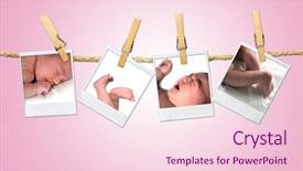  Presentation with announcement - Beautiful PPT theme featuring birth announcement - instant photos of an newborn backdrop and a lemonade colored foreground