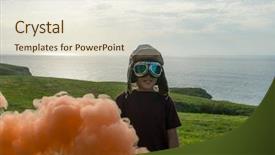  Presentation with aircraft - Beautiful theme featuring birth announcement - little boy wearing helmet backdrop and a sky blue colored foreground