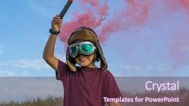  Presentation with colorful green corn field - PPT theme consisting of birth announcement - little boy wearing helmet background and a tawny brown colored foreground