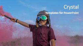  Presentation with aircraft - PPT theme featuring birth announcement - little boy wearing helmet background and a teal colored foreground