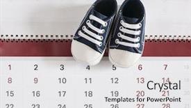  Presentation with baby shoes - Cool new PPT theme with birth announcement - selected due date backdrop and a white colored foreground