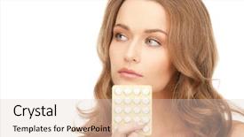 Presentation with capsules pills pill doctor prescription - Slides enhanced with birth control - picture of young beautiful woman background and a lemonade colored foreground