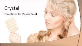  Presentation with pills - Slide set having birth control - picture of young woman background and a white colored foreground