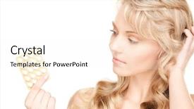  Presentation with control - Amazing PPT theme having birth control - picture of young woman backdrop and a sky blue colored foreground