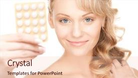  Presentation with capsules pills pill doctor prescription - Colorful PPT layouts enhanced with birth control - picture of young woman backdrop and a lemonade colored foreground