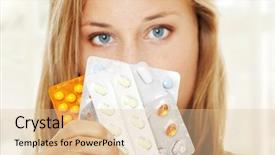  Presentation with control - PPT layouts consisting of birth control - young beautiful ill woman background and a lemonade colored foreground