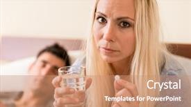  Presentation with bed - PPT layouts featuring birth control - young worried woman sitting background and a coral colored foreground