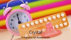  Presentation with condom - Amazing presentation design having birth control pill with condom backdrop and a coral colored foreground