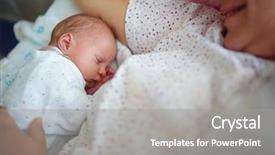  Presentation with newborn baby - Audience pleasing PPT theme consisting of birth day son - newborn baby sleeps near mother backdrop and a  colored foreground