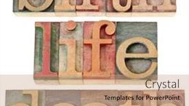  Presentation with death - Beautiful PPT theme featuring birth life and death - isolated words in vintage letterpress wood type stained by color inks backdrop and a coral colored foreground