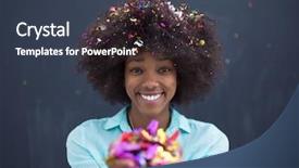  Presentation with confetti - Theme featuring birthday - beautiful young black woman celebrating background and a tawny brown colored foreground