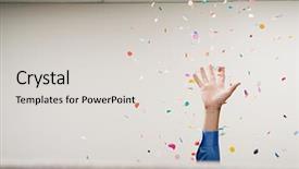  Presentation with confetti - Cool new PPT theme with birthday - businessman throwing confetti backdrop and a light gray colored foreground