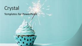  Presentation with cupcake - Slide set featuring birthday - cupcake with sparkler against blue background and a light blue colored foreground