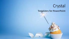  Presentation with cupcake - PPT theme consisting of birthday - cupcake with sparkler on color background and a light blue colored foreground