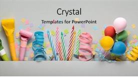  Presentation with birthday party - Cool new PPT layouts with birthday - decoration for the party design backdrop and a light gray colored foreground