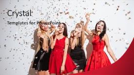  Presentation with cupcakes - Slide deck consisting of birthday - four cheerful beautiful young women background and a light gray colored foreground