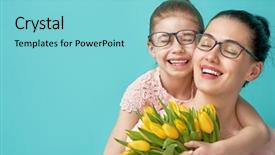  Presentation with mom daughter - Colorful presentation theme enhanced with march birthday - happy women's day child daughter backdrop and a seafoam green colored foreground