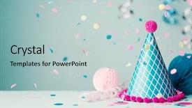  Presentation with confetti - Presentation design featuring birthday - party hat and falling confetti background and a light blue colored foreground
