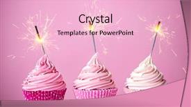  Presentation with pink birthday - Presentation theme enhanced with birthday - three cupcakes with pink frosting background and a lemonade colored foreground