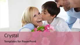  Presentation with father - Cool new presentation theme with moms birthday - young boy with father celebrating backdrop and a coral colored foreground