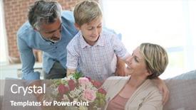  Presentation with birthday boy - Slide deck enhanced with birthday 50 - young boy giving flowers background and a coral colored foreground