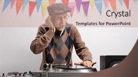  Presentation with music - Slide deck consisting of birthday audio - elderly dj playing music background and a coral colored foreground