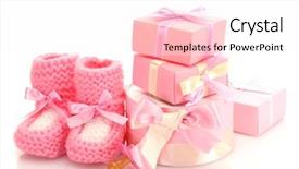  Presentation with baby shower gifts - Theme with birthday box - pink baby boots pacifier background and a  colored foreground