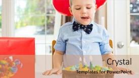  Presentation with birthday boy - Slide set with birthday boy licking lips while background and a coral colored foreground