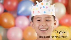  Presentation with birthday boy - Presentation design featuring birthday boy wearing a crown background and a coral colored foreground
