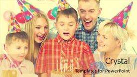  Presentation with birthday invitation kid - Presentation design featuring birthday cake at party background and a coral colored foreground