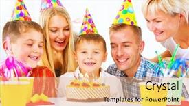  Presentation with birthday invitation kid - Presentation theme with birthday cake at party background and a coral colored foreground